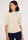 Cable Knit Jumper, Stone, large