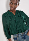 Ruffle Front Chiffon Blouse, Green, large