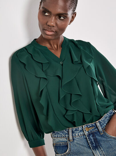 Ruffle Front Chiffon Blouse