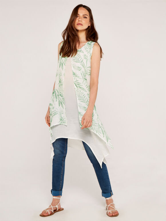 Leaf Print Panel Tunic, Cream, large