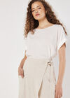 Linen Blend Wrap Midi Skirt, Cream, large