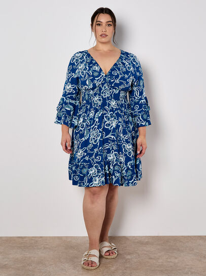 Sarasa Floral Smocked Ruffle Mini Dress