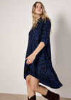 Cheetah Print Oversized Shirt Mini Dress, Navy, large
