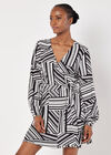 Mixed Stripes Mini Wrap Dress, Black, large