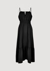 Drawstring Neck Smocked Midi Dress, Black, large