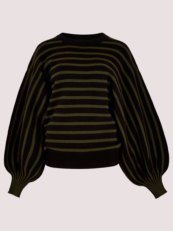 Stripe Rib Boxy Jumper, Khaki, large