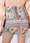 Tropical Print Beaded Wrap Mini Skirt, Mint, large