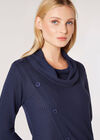 Waffle Knit Button Wrap Top, Navy, large