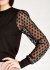 Polka Dot Mesh Sleeve Knit Jumper, Black, large