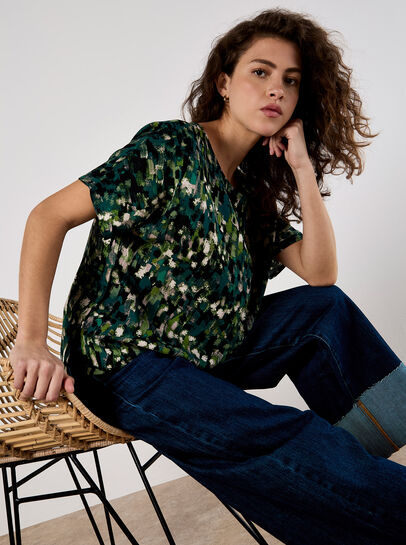 Abstract Brushstroke Woven Top