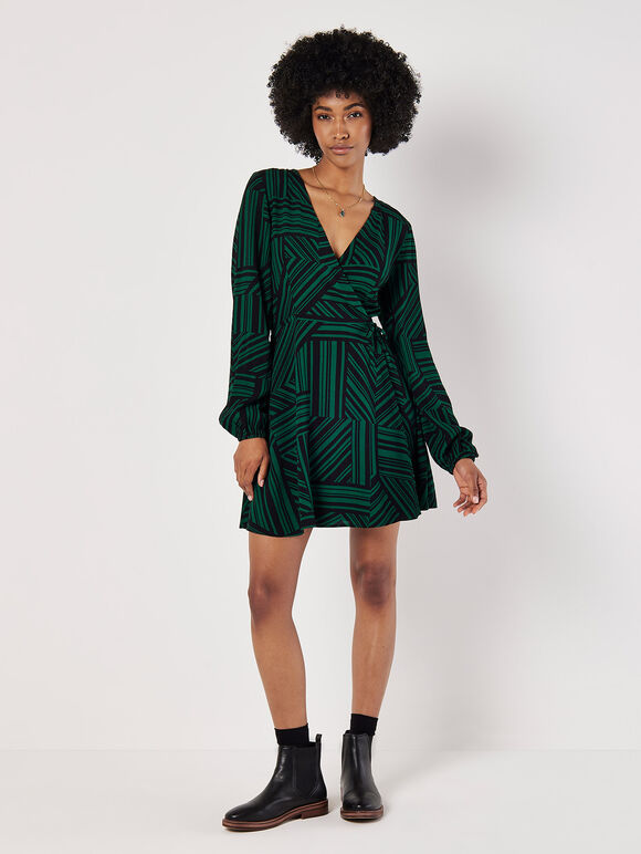 Mixed Stripes Mini Wrap Dress, Green, large