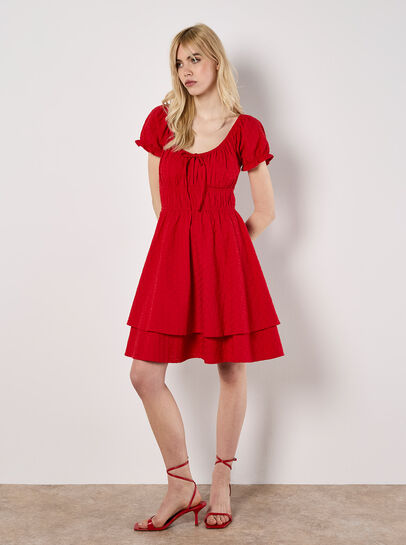 Eyelet Embroidery Tiered Mini Dress
