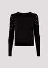 Pearl Embellished Fine Knit Jumper, Black, large