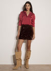 Velvet Sequin Bodycon Mini Skirt, Brown, large