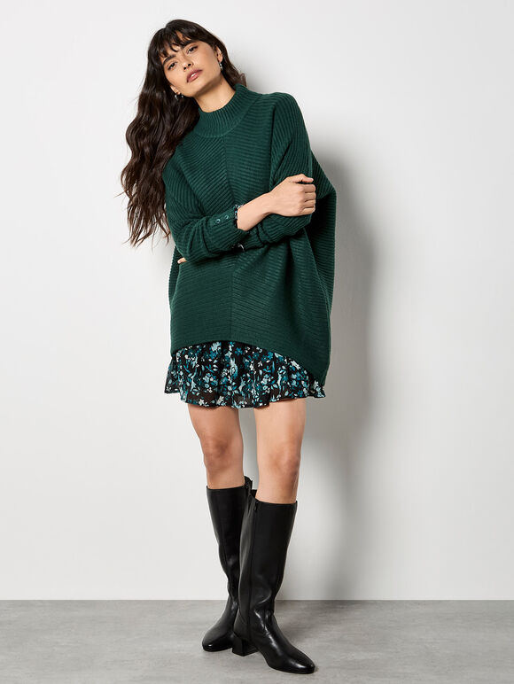 Chevron Knit Oversized Jumper, Green, large