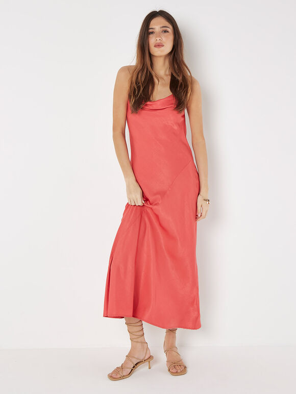 Backless Satin Maxi Dress, Red, large