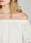 Cream Bardot Lace Trim Top, Cream, large