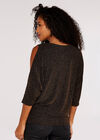 Metallic Sparkle Cold Shoulder Top, Brown, large
