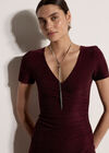Metallic Bodycon Wrap Mini Dress, Plum, large