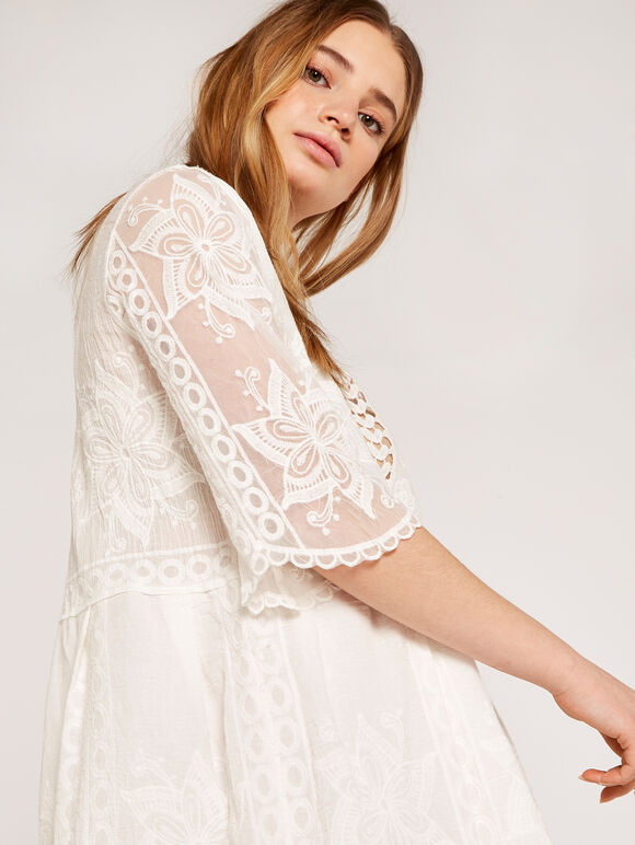 Embroidered Dress, Cream, large