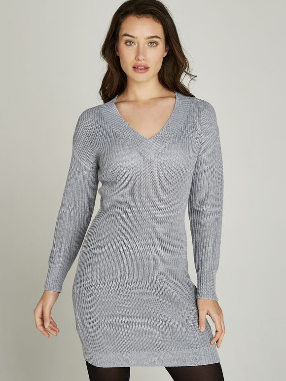 Grey Fisherman Jumper Dress, Grey, large