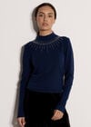 Rhinestone Gem Embellished Jumper, Navy, large