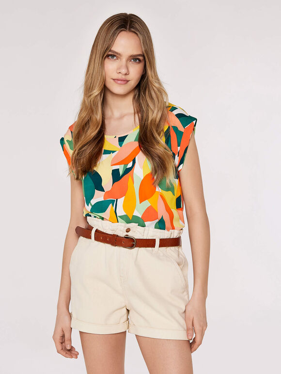 Colour Block Leaf Top, Green, large