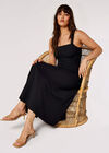 Panel Linen Midi Dress, Black, large