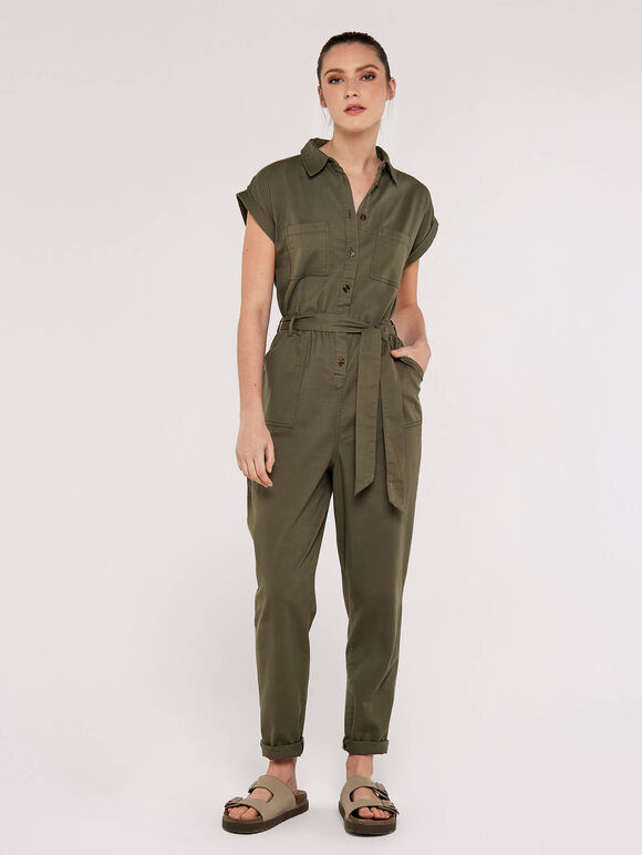 Cotton Blend Boilersuit, Khaki, large