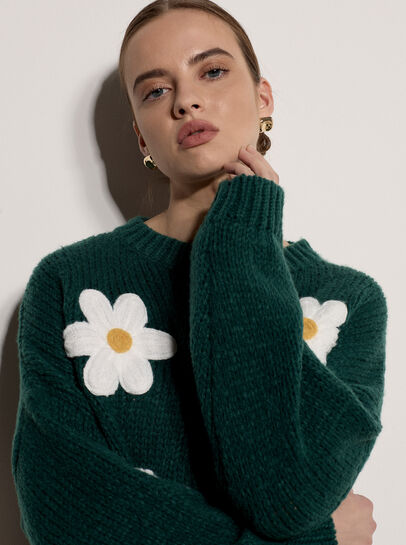 Chunky Knit Flower Applique Jumper