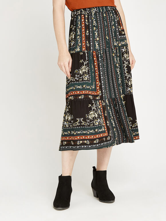 Scarf Print Skirt, Green, large