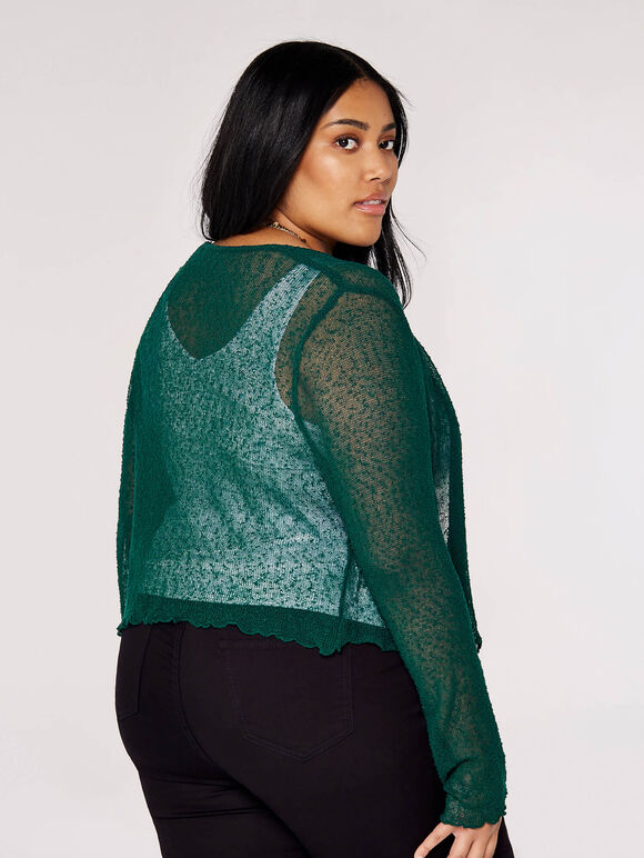 Curve Lightweight Sheer Knitted Shrug, Green, large