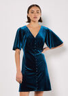 Velvet Button-Down Mini Dress, Teal, large