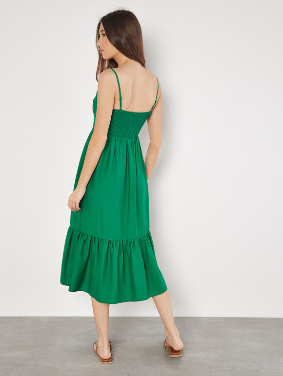 Pintuck Pleat Camisole Midi Dress, Green, large