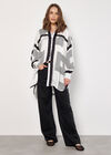 Graphic Squares Oversized Satin Shirt, Cream, large