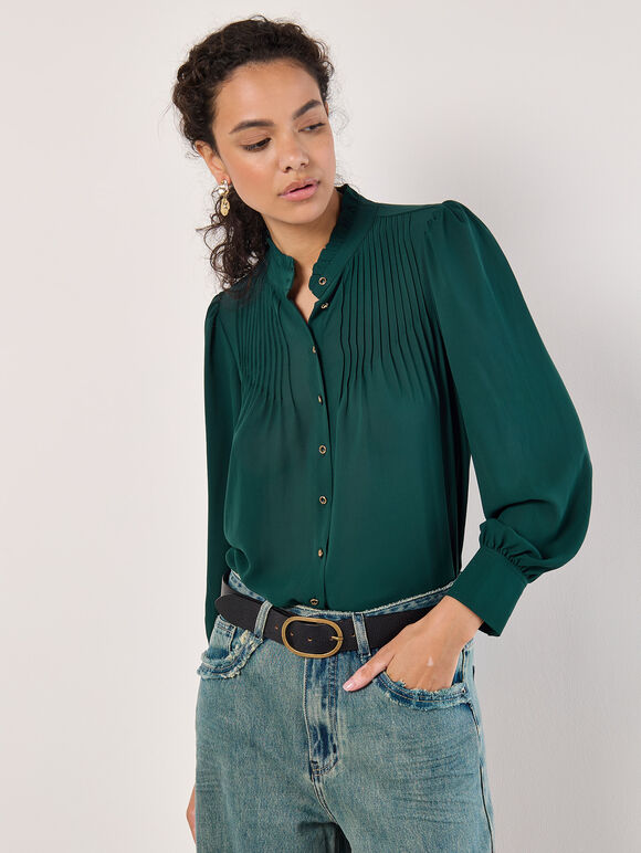 Ruffle Neck Chiffon Blouse, Green, large