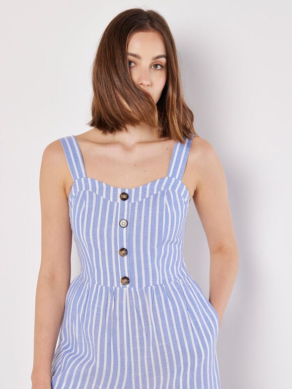 Stripe Button Detail Jumpsuit, Blue, large