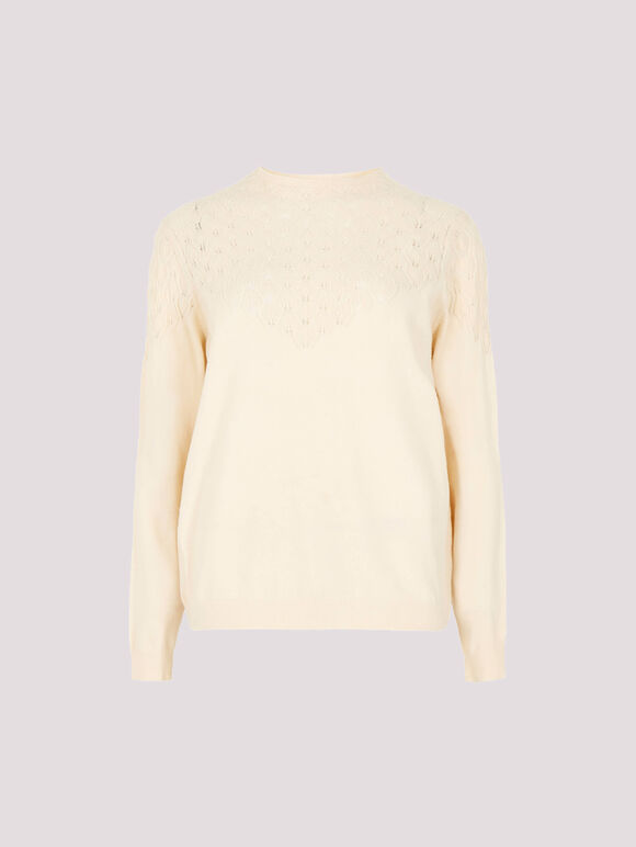 Pointelle Shell Fine Knit Jumper, Stone, large
