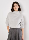 Cable Knit Roll Neck Jumper, Grey, large