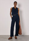 Soft Twill Wide Leg Trousers, Navy, large