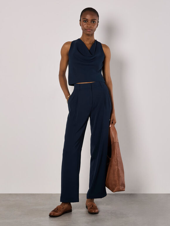 Soft Twill Wide Leg Trousers, Navy, large