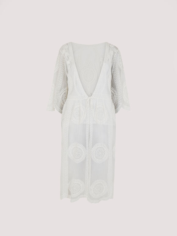 Embroidered Mesh Cover Up, White, large