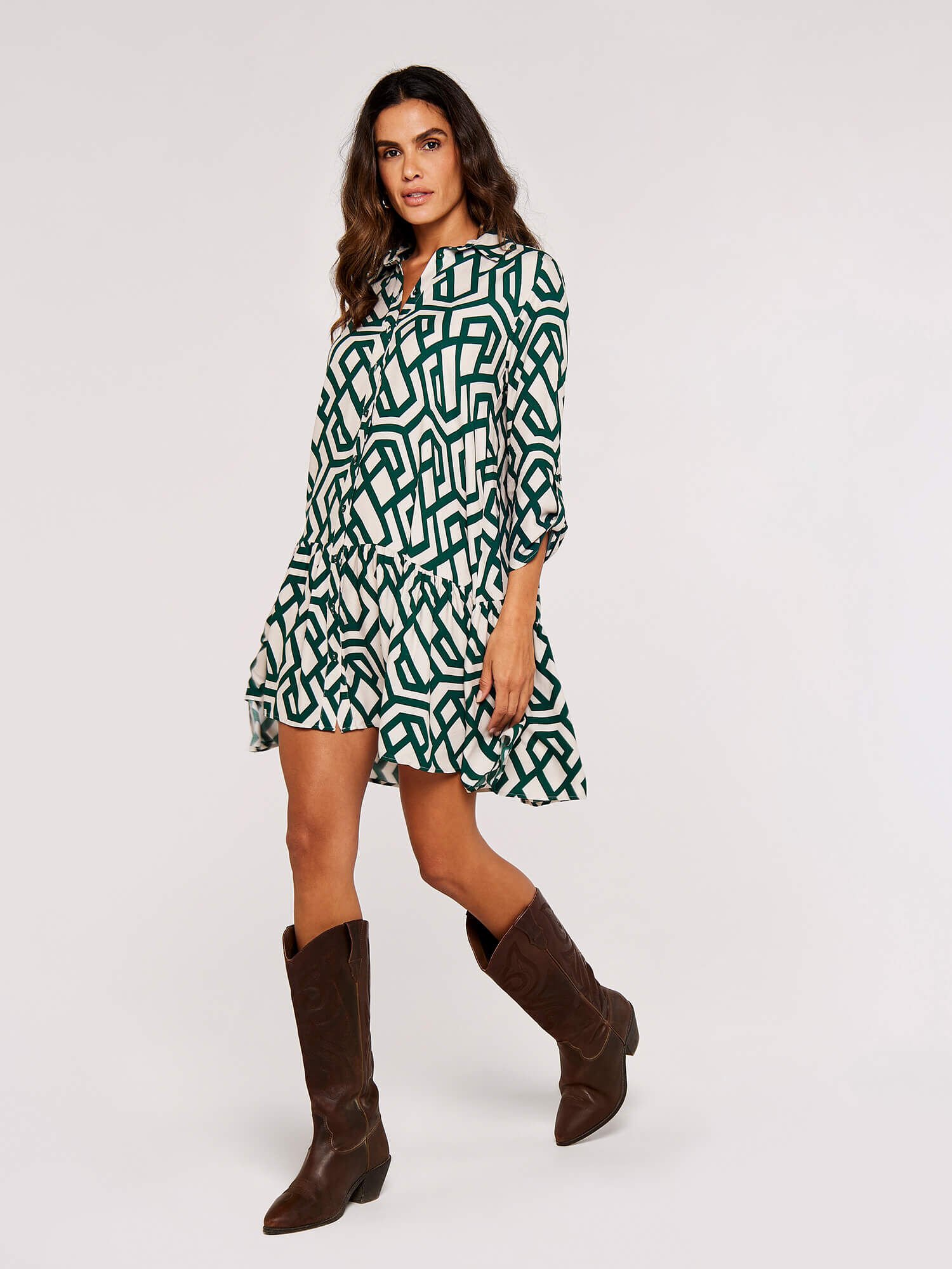 Geometric Print Mini Dress Apricot Clothing