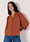 Ruffle Neck Textured Blouse, Rust, large