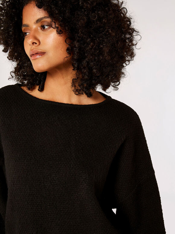 Oversized Batwing Boucle Jumper, Black, large