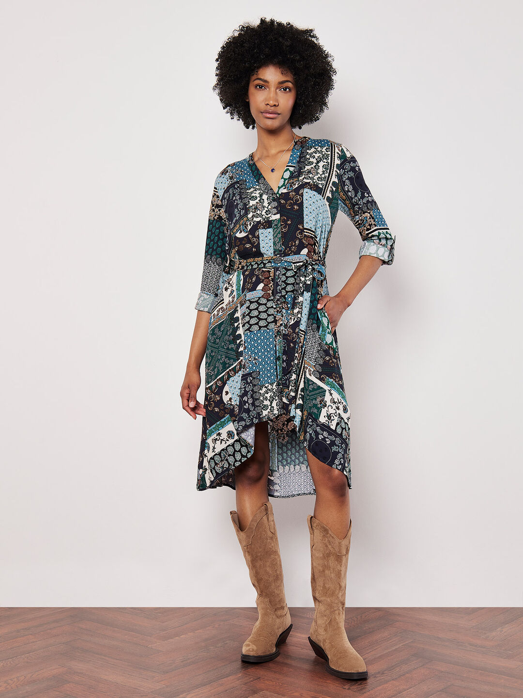 Image of Patchwork Paisley Shirt Mini Dress