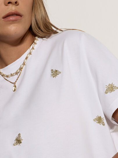 Gold Bee Embroidered Cotton T-Shirt