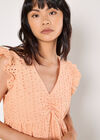 Cotton Broderie Ruffle Shoulder Top, Peach, large