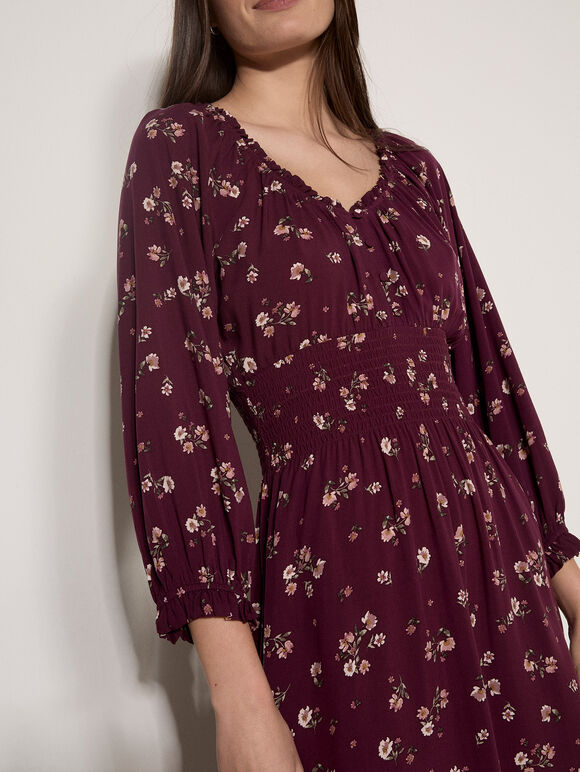 Floral Midi Dress, Burgundy, large