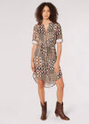 Patchwork Shirt Mini Dress, Brown, large